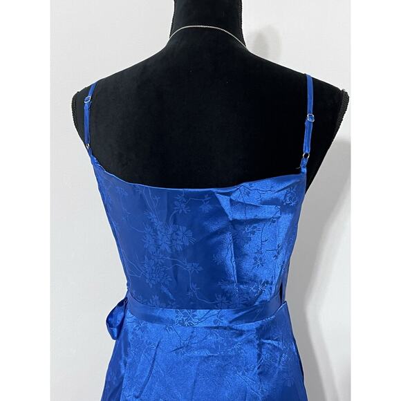 Lulus Royal Blue Satin Floral Jacquard Midi Wrap Dress NWT Small - Picture 12 of 15